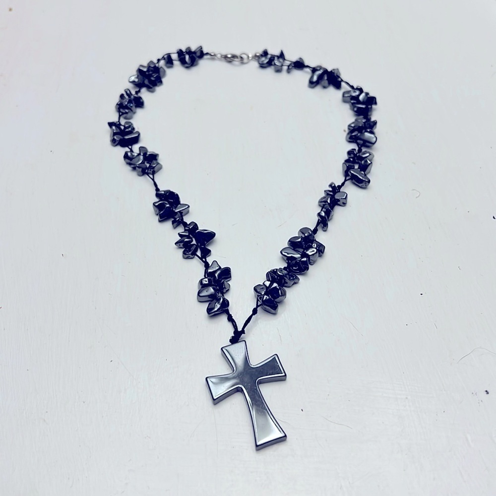 Hematite Cross Necklace Shiny